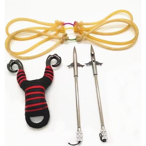 High quality classic alloy slingshot and rubber band fish dart shooting fishing set outdoor hunting game sports slingshot
