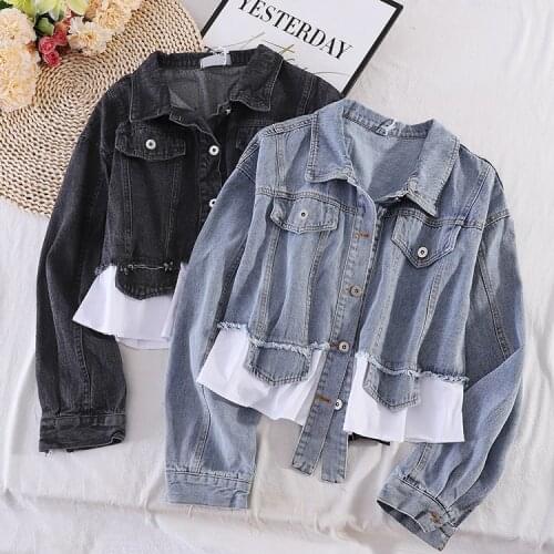 Retro Style Women Patchwork Denim Short Jacket New Chic Long Sleeve Jeans Top