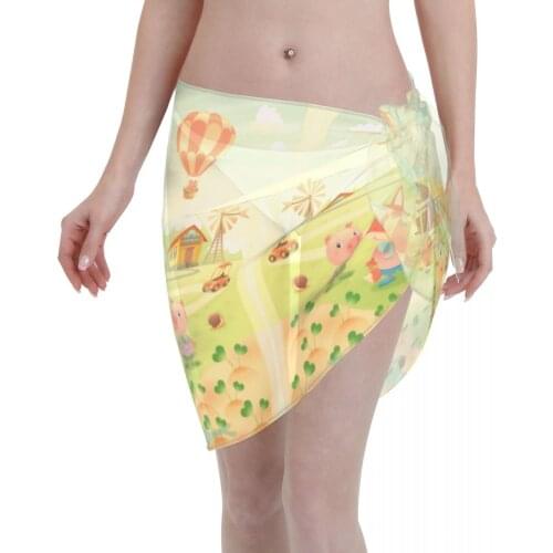 Womens Swim Wear Bikini Cover Up Cute Farm Animals Beach Mini Wrap Skirt Sarong Pareo Shorts Summer Beachwear