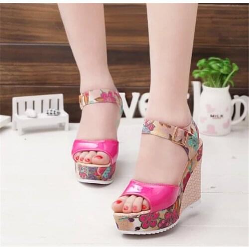 2021 summer sandals womens fishmouth buckle with wedge heels and high heels waterproof platform printing sweet platform shoes