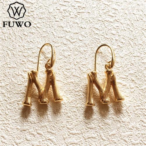 FUWO Female Elegant Copper Letter Drop Earrings Anti-Fade Gold Copper Earrings For Women Party Gift Minimalist Jewelry ER262