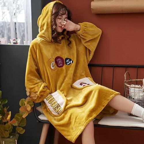 Winter Coral Fleece Pajamas Women Flannel Nightgowns Bathrobe Thick Long Sleeve Leisurewear Set