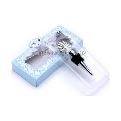 200 pcs/lot Beach Theme "Sea Shell" Wine Bottle Stopper in blue box Wedding Favor and Gift Bridal Party Faovrs FREE SHIPPING