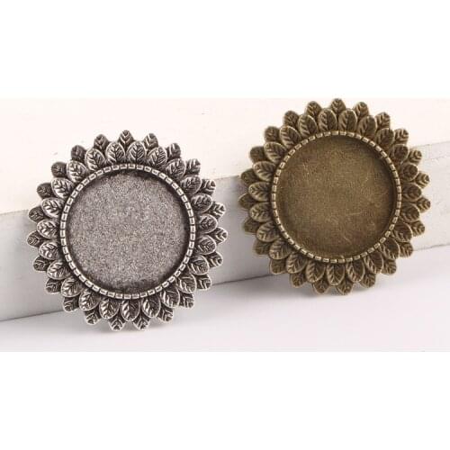 Reidgaller 5pcs vintage metal blank brooch base fitting 20mm round cabochon settings diy accessories for brooches making