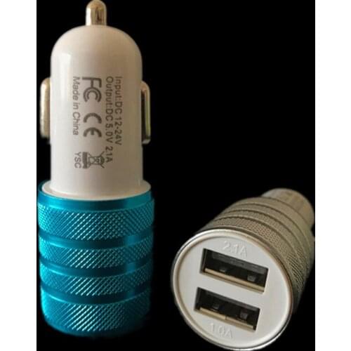 500pcs/lot high quality universal Aluminum Alloy 2.1A+1A Dual USB Ports Car Charger For iPhone X 8 7 6 5 For samsung S8 NOTE8