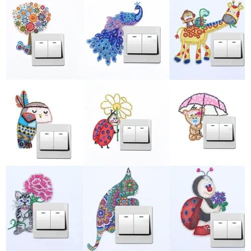 5D Diamond Painting Stickers DIY Ladybug Diamond Painting Luminous Switch Stickers Bedroom Wall Decals Fashion Switch Stickers