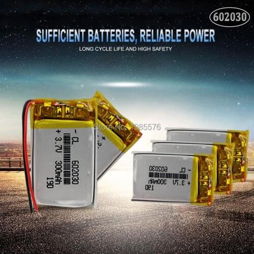602030 3.7v 300mah lithium polymer rechargeable batteries For Smart Watch Bluetooth Speaker MP4 Selfie stick smartwatch battery