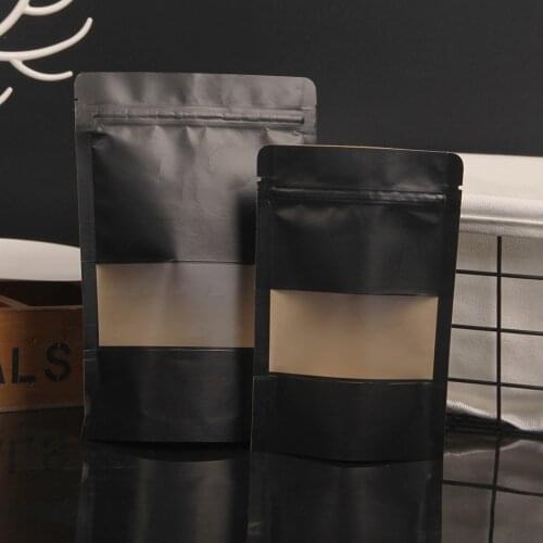 Black Matte Frosted Window Ziplock Gift Bags Snack Nuts Food Storage Packaging Bags Kraft Paper Zip Lock Stand Up Pouches