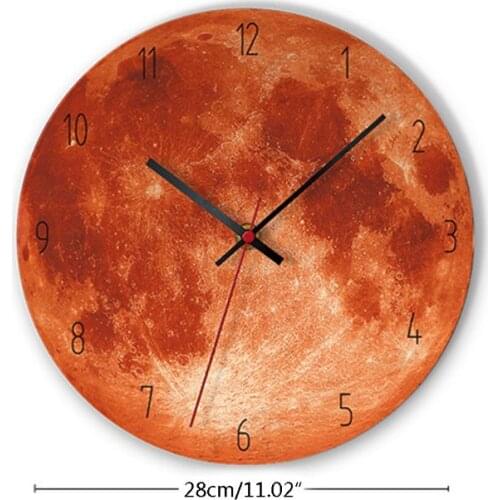 Decorative Wooden Wall Clock Moon Black Hole Pattern Mute Wallclock Home Decor T8WB