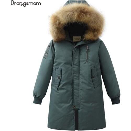 Children Winter Coat Kids Snow Overalls Wind Proof Long Style Boys Outerwear Girls With Fur Hooded Zipper Warm Clothes 2020 New