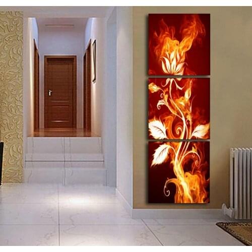 HD Canvas Art Painting For Living Room Wall Decor 3 Pieces Fire Flower Power