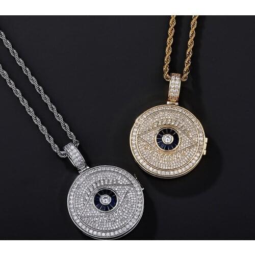 Customized Photo Frame Illuminati Eye God Eye Round Pendants Necklace for Men Bling Iced Out Hip Hop Rapper Jewelry