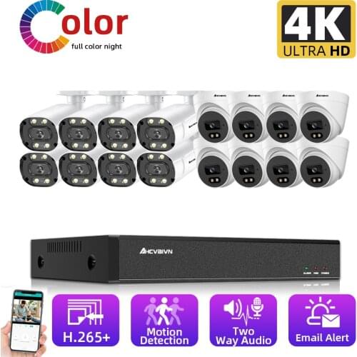 4K 16CH 8MP POE NVR Kit Outdoor 8CH 4K CCTV Security Camera System 8MP Two Way Audio POE IP Bullet Camera Video Surveillance Set