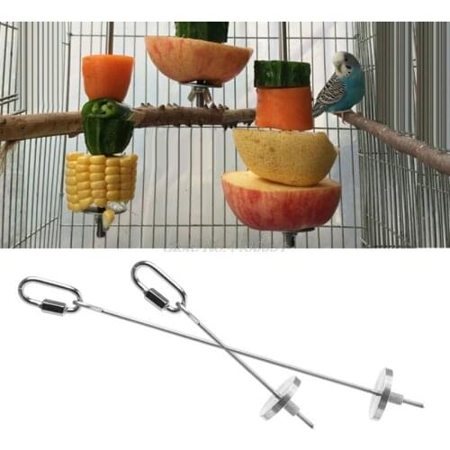 Bird Parrot Cage Stainless Steel Skewer Food Meat Stick Spear Fruit Holder Toy New Dropshipping