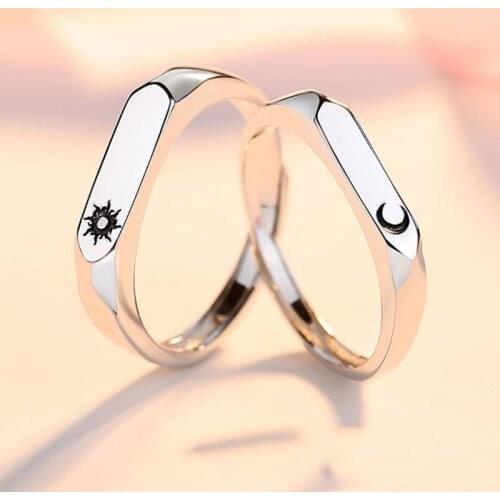 1 Pair Sun Moon Lovers Rings Set Couple Promise Wedding Bands Men Women Jewelry Valentines Day Gifts