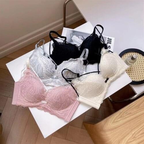 Hollow Out Small Cotton Underwear Sexy Ladies Lace Bra Set Deep-V Neck Lingerie Sets Adjustable One- Piece Push Up Girl Bralette