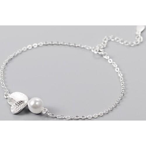 Hot Fashion Creative 925 Sterling Silver Jewelry Personality Small Leaves Elegant Shell Pearl Female Gift Bracelets SB73