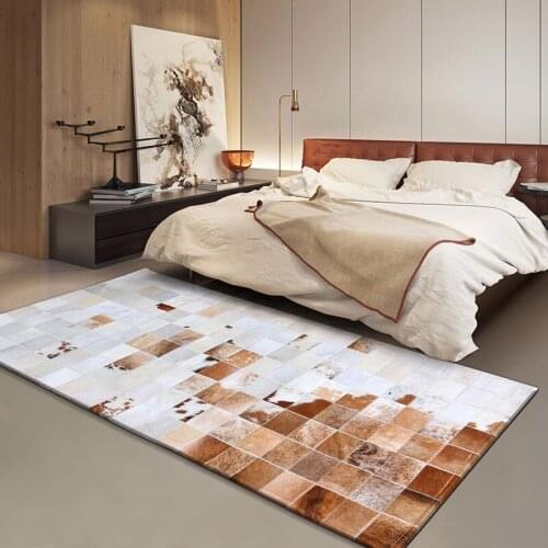 American style genuine cowhide patchwork runner rug , real leather bedside carpet new year decorative floor mat