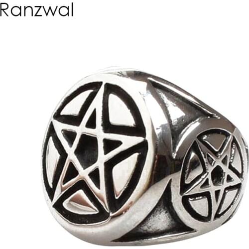 Ranzwal 316L Stainless Steel Rings for Men Gothic Pentagram Star Rings Punk Jewelry US SIZE 7~13