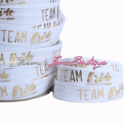 New arrival team bride printing foe elastic ribbon, #029 elastic with gold foil letters bride foe