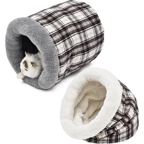 2018 New Products Cat Bed Soft Warm Cat House Pet Mats Puppy Cushion Rabbit Bed Plaid Dog Funny Cylindrical Cat Bed Pet Bed