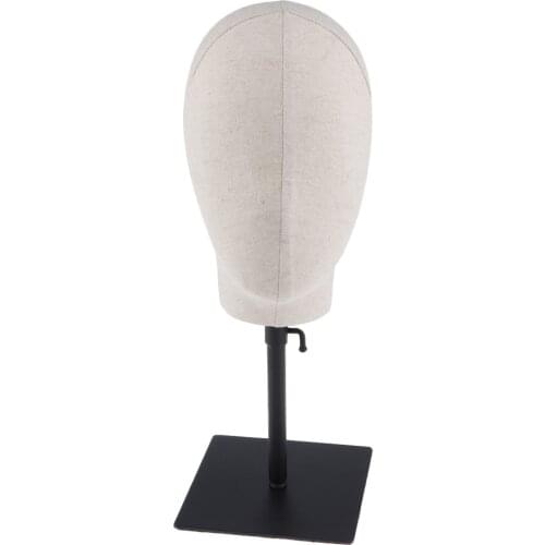 Freestanding Suede/Linen Cover Wig Block Mannequin Head Stand Wigs Hat Cap Making Display Home Decoration with Adjustable Stand