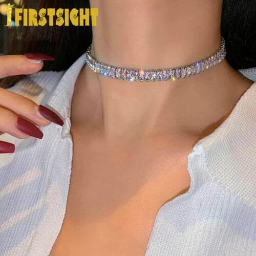 New 8mm Square Zircon Tennis Lovely Iced Out Stainless Choker Hip Hop Women Jewelry Bling Silver Color Tennis Chain Necklace