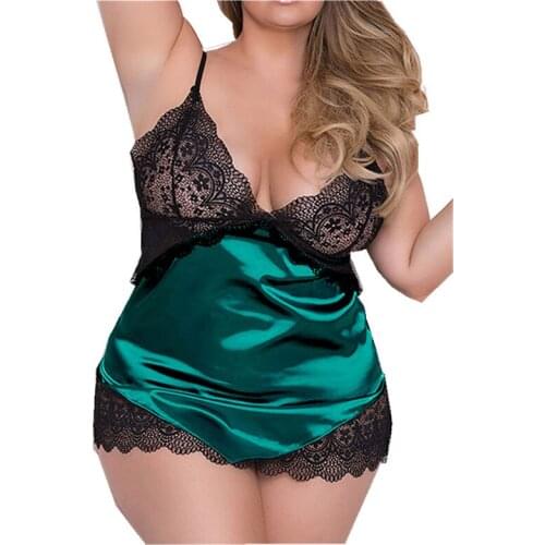 New Women Nightgowns Sexy Lingerie Nightwear Lace Chiffon Patchwork Straped Underwear Sleepwear Baby Dolls Night Dress Plus Size