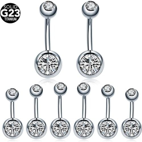 1Pc 14G ASTM-F136 Implant Titanium Navel Ring Double CZ Gem Belly Piercing Ombligo Externally Threaded Belly Button Rings