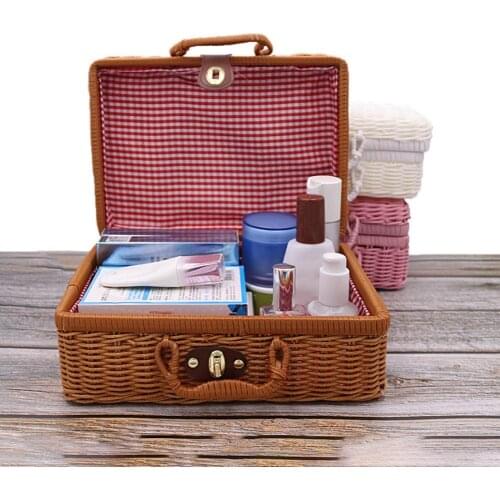 Woven Storage Basket With Lid Rattan Sundries Storage Box Wicker Basket Handmade Sorting Boxes Seagrass Jewelry Organizer