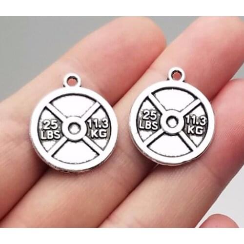 20pcs/lot--19mm, Antique silver plated 25LBS 11.3KG Weight Barbell charms,DIY supplies, Jewelry accessories
