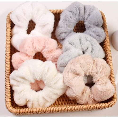 Cute Girls Coral Fleece Hair Accessories Women Silk Scrunchie Fashion Elastic Hair Band Multicolor Ponytail Holder Headband