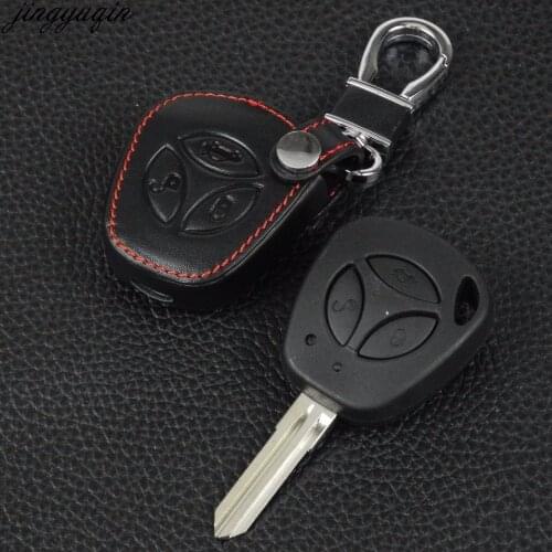 Jingyuqin Remote 3 Buttons Genuine Leather Car Key Bag Case Cover For LADA Priora Sedan sport Kalina Granta Vesta X-Ray XRay