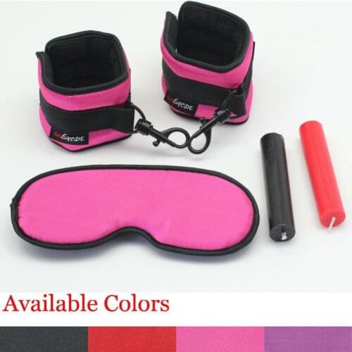 SMspade Crazy night satin restraint kit: Hand cuffs, blindfold and two 20mm candles, bedroom sex toys for couple, sex products