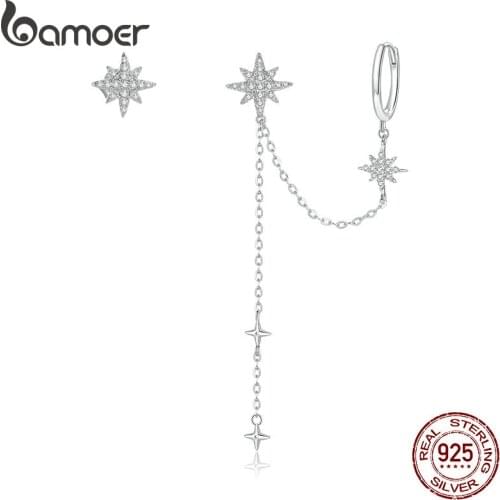 Bamoer 2020 Authentic 925 Sterling Silver Simple Dreamy Shining Stars Stud Earring for Women Silver ear Jewelry earring BSE433