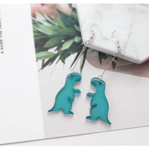 Dinosaur Drop Earrings Weird Dark Green Acrylic Long Earrings Ear Clip Animal Summer Jewelry For Women
