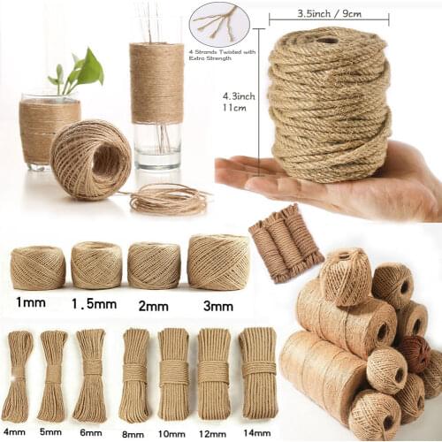 1-14MM Natural Vintage Jute Rope Cord String Twine Burlap String For DIY Handmde Crafts Gift Packing Wedding Home Decoration