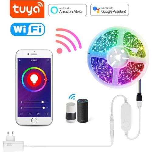 5M 10M 15M LED Strip Light Tuya WiFI RGB 5050 Flexible Ribbon Fita Led Light Strip DC 12V Tape Diode Lamp TV Backlight Lighting