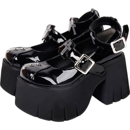 Angelic imprint woman girl lolita cosplay punk shoes lady high heels wedges Pumps women princess dress party shoes rivets 10cm