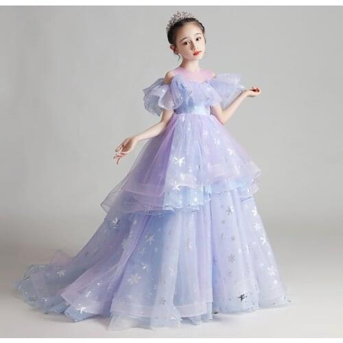 Sequin Tulle Flower Girl Dress for Wedding Evening Children Princess Party Pageant Long Gown Kids Dress for Girls Formal Clothes