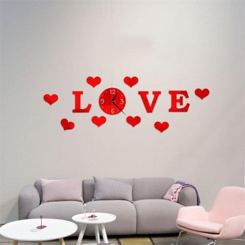 DIY Decoration LOVE Stereo Acrylic Clock Living Room Mirror Wall Sticker Home Decoration Living Room Needle Home Decoration