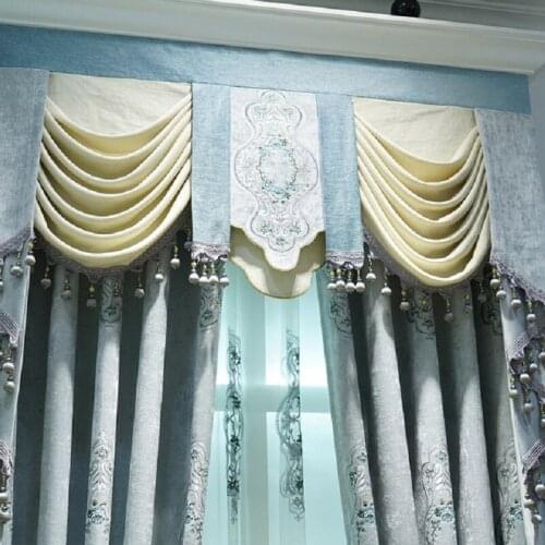 High-grade Double-sided Chenille blue-green Curtains for Living Dining Room Bedroom Embroidered Window Screen European Curtain