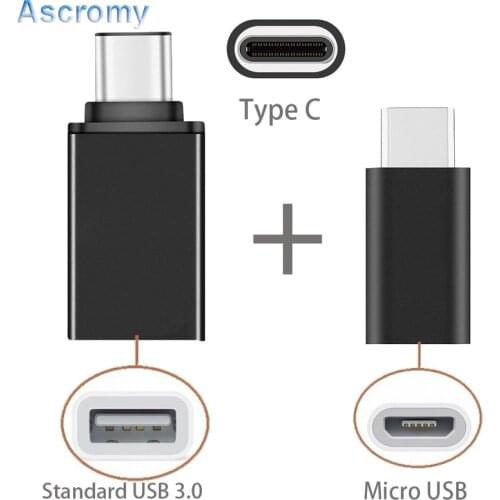 Ascromy 2in1 Type C to Micro USB OTG Charger Adapter For Xiaomi Mi6 Mi5 Samsung Galaxy S8 Plus Oneplus 5 6 LG G6 Cable 3.1 usb-c