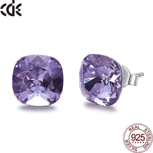 CDE New Fashion Tanzanite Crystal Women Earrings 925 Sterling Silver Square Stud Earrings Daily Office Jewelry