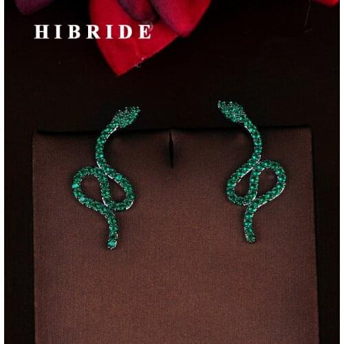 HIBRIDE Luxury Design 4 Colors Available Snake Shape White Gold Color Stud Earrings For Women Jewelry Boucle d'oreille E-713