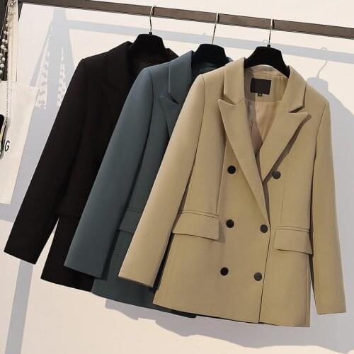 Chic Double Breasted Blazer Female Spring Autumn Korean British Style 2021 New High-End Trendy Black Suit Jacket Women y1609