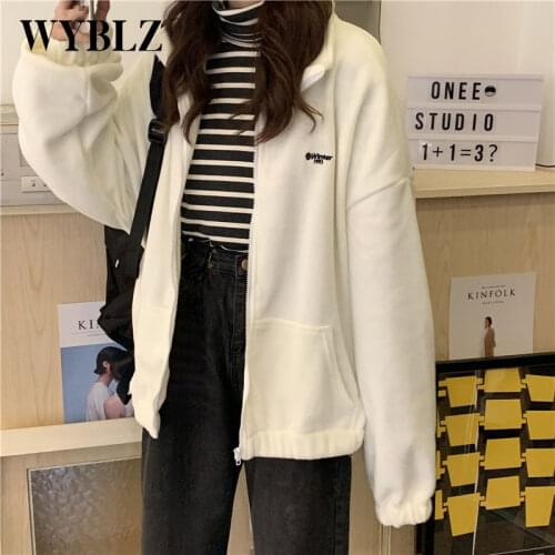 New Autumn Winter Thicken Cashmere Cardigan Coat Korean Long Sleeve Loose Hoodies with Zipper Women 2021 Solid Casual Sweatshirt