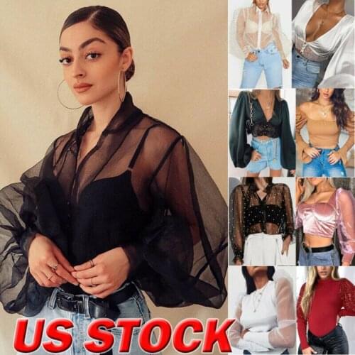 2020 Fashion Women Mesh Puff Long Sheer Sleeve Sweater Turtle Neck Top Pullover Blouse Shirts