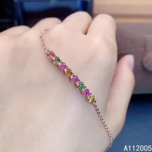KJJEAXCMY Fine Jewelry 925 Sterling Silver inlaid gemstone tourmaline women hand bracelet vintage support detection