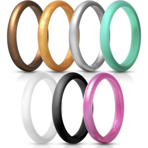 2.7mm pink Hypoallergenic Silicone Rubber Flexible Ring Band Wedding Engagement Classical Simple Statement woman Size 4 6 8 10